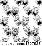 Clipart Of A Seamless Background Pattern Of Grayscale Comedy Drama Theater Masks Royalty Free Vector Illustration by Vector Tradition SM
