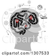 Poster, Art Print Of Silhouetted Head Showing The Thought Processes Of A Human Brain Depicted As A Highway