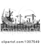 Poster, Art Print Of Black And White Industrial Equipment Over Woodcut Baltimore Ghetto Row House Town Homes