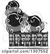 Poster, Art Print Of Black And White Burning Woodcut Baltimore Ghetto Row House Town Homes