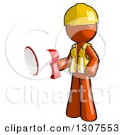 Poster, Art Print Of Contractor Orange Man Worker Holding A Bullhorn Megaphone