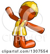 Clipart Of A Contractor Orange Man Worker Jumping With Excitement Royalty Free Illustration