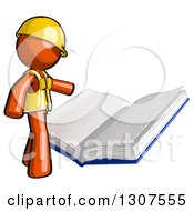 Contractor Orange Man Worker Reading A Big Book