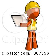Contractor Orange Man Worker Using A Tablet Computer