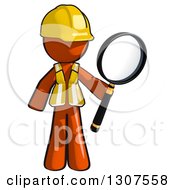 Poster, Art Print Of Contractor Orange Man Worker Holding A Magnifying Glass