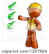 Contractor Orange Man Worker Presenting A Completed Check List