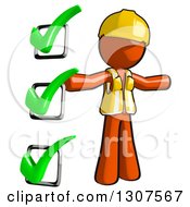 Poster, Art Print Of Contractor Orange Man Worker With A Completed Check List