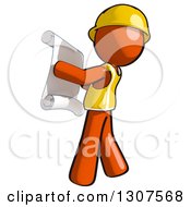 Poster, Art Print Of Contractor Orange Man Worker Facing Left And Reviewing A Schematic