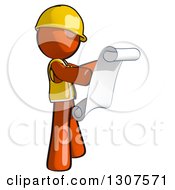 Clipart Of A Contractor Orange Man Worker Facing Right And Reviewing A Schematic Royalty Free Illustration