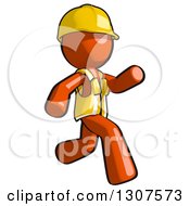 Poster, Art Print Of Contractor Orange Man Worker Running To The Right