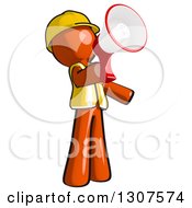 Poster, Art Print Of Contractor Orange Man Worker Facing Right And Announcing With A Megaphone