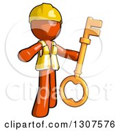 Poster, Art Print Of Contractor Orange Man Worker Presenting And Holding A Skeleton Key