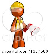 Poster, Art Print Of Contractor Orange Man Worker Holding A Megaphone