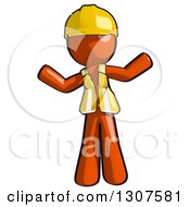 Clipart Of A Contractor Orange Man Worker Shrugging Or Welcoming Royalty Free Illustration by Leo Blanchette
