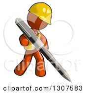 Poster, Art Print Of Contractor Orange Man Worker Writing With A Giant Pen