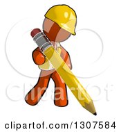 Poster, Art Print Of Contractor Orange Man Worker Writing With A Giant Pencil