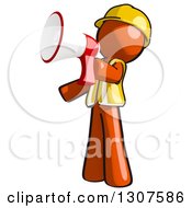 Poster, Art Print Of Contractor Orange Man Worker Facing Left And Announcing With A Megaphone