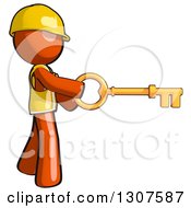 Contractor Orange Man Worker Using A Skeleton Key
