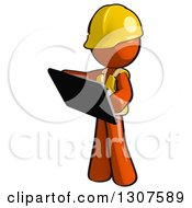 Clipart Of A Contractor Orange Man Worker Using A Tablet Computer Royalty Free Illustration