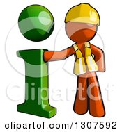 Poster, Art Print Of Contractor Orange Man Worker Leaning Against A Green I Information Icon