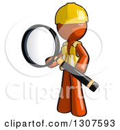 Poster, Art Print Of Contractor Orange Man Worker Holding A Giant Magnifying Glass
