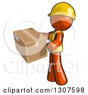 Poster, Art Print Of Contractor Orange Man Worker Holding A Box