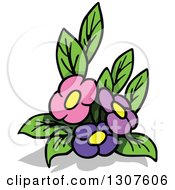 Clipart Of Cartoon Pink And Purple Flowers Royalty Free Vector Illustration