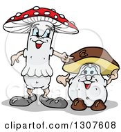 Clipart Of A Cartoon Tall Female Mushroom And Short Couple Royalty Free Vector Illustration