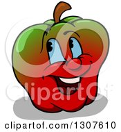 Poster, Art Print Of Cartoon Gradient Green And Red Happy Apple Character