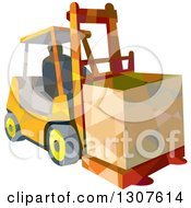 Poster, Art Print Of Retro Low Poly Geometric Worker Operating A Forklift And Moving A Crate