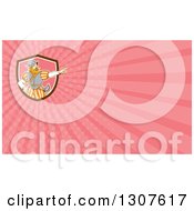 Clipart Of A Retro Cartoon Spanish Conquistador Pointing And Pink Rays Background Or Business Card Design Royalty Free Illustration by patrimonio