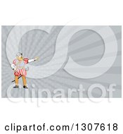 Cartoon Spanish Conquistador Pointing And Gray Rays Background Or Business Card Design