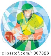 Poster, Art Print Of Retro Low Poly American Football Player Passing In A Circle