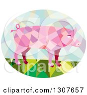 Poster, Art Print Of Retro Low Poly Geometric Pink Pig In An Oval