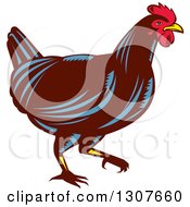 Retro Woodcut Chicken In Profile