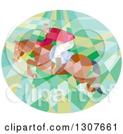 Poster, Art Print Of Retro Low Poly Geometric Equestrian Show Jumping A Horse In An Oval