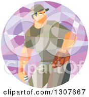 Retro Low Poly Geometric Male Baseball Player Pitching In A Circle