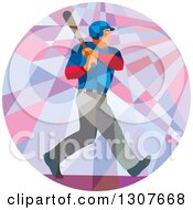 Poster, Art Print Of Retro Low Poly Geometric White Male Baseball Player Batting Inside A Circle