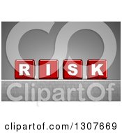 Poster, Art Print Of 3d Red Transparent Dice Spelling The Word Risk On A Metal Surface Over A Gradient Gray Background