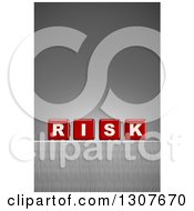 Poster, Art Print Of 3d Red Dice Spelling The Word Risk On A Metal Surface Over A Gradient Gray Background