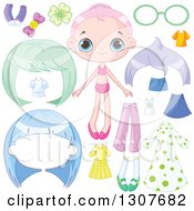 Poster, Art Print Of Pink Haired White Dress Up Girl With Wigs And Clothes