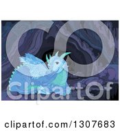 Poster, Art Print Of Blue And Green Resting Dragon In A Cave