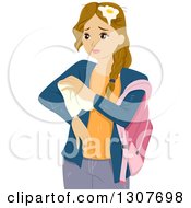 Clipart Of A Sad Dirty Blond White High School Girl Wiping Off Water And An Egg After Being Bullied Royalty Free Vector Illustration