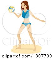Clipart Of A Brunette Young White Woman Playing Beach Volleyball Royalty Free Vector Illustration by BNP Design Studio