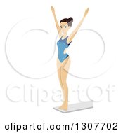 Clipart Of A Young Dirty Blond White Female Swimmer Athlete On A Diving Board Royalty Free Vector Illustration