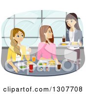 Group Of Caucasian Teenage Girls Meeting For Lunch In A Cafeteria