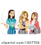 Clipart Of A Caucasian Teen Female Volunteer Discussing Something With Friends Royalty Free Vector Illustration