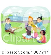 Clipart Of A Group Of Teenage High School Students Studying In A Park Royalty Free Vector Illustration
