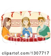 Young Caucasian Man And Girl Eating At A Chinese Restaurant