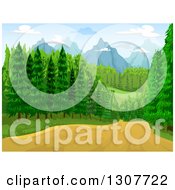 Poster, Art Print Of Dirt Road Through A Forest With Mountains In The Distance